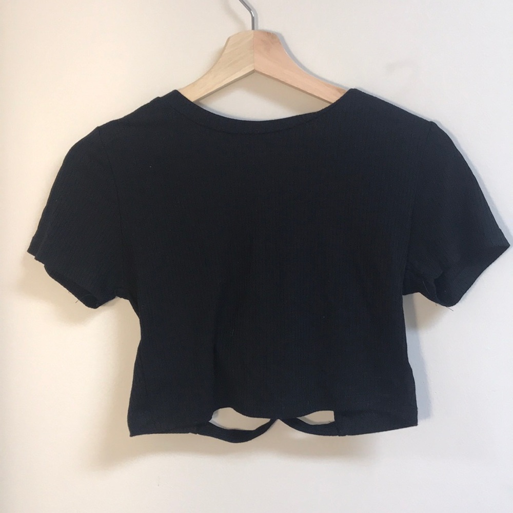 Black crop top cross cross back